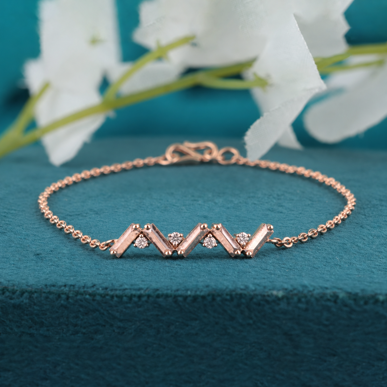 Geometric Diamond Bracelet in Rose Gold – Modern Zigzag Design