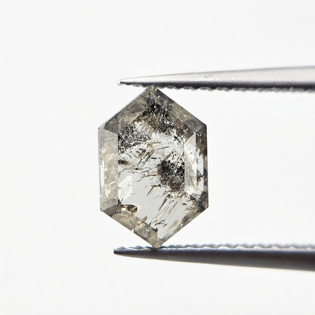 2.33 CT Architectural Elongated Hexagon Cut Natural Salt and Pepper Loose Diamond