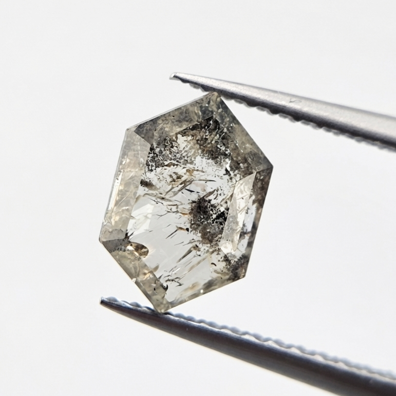 2.33 CT Architectural Elongated Hexagon Cut Natural Salt and Pepper Loose Diamond