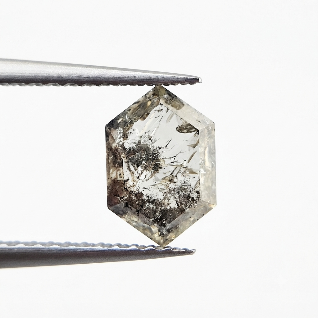 2.33 CT Architectural Elongated Hexagon Cut Natural Salt and Pepper Loose Diamond