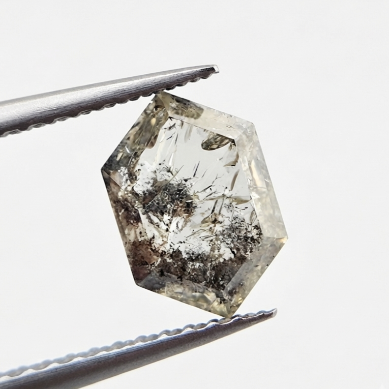 2.33 CT Architectural Elongated Hexagon Cut Natural Salt and Pepper Loose Diamond