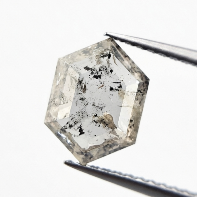2.86 CT Architectural Elongated Hexagon Cut Natural Salt and Pepper Loose Diamond