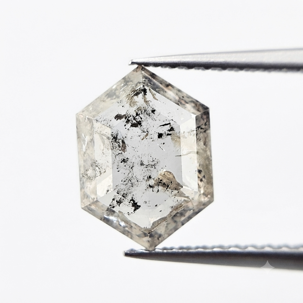 2.86 CT Architectural Elongated Hexagon Cut Natural Salt and Pepper Loose Diamond