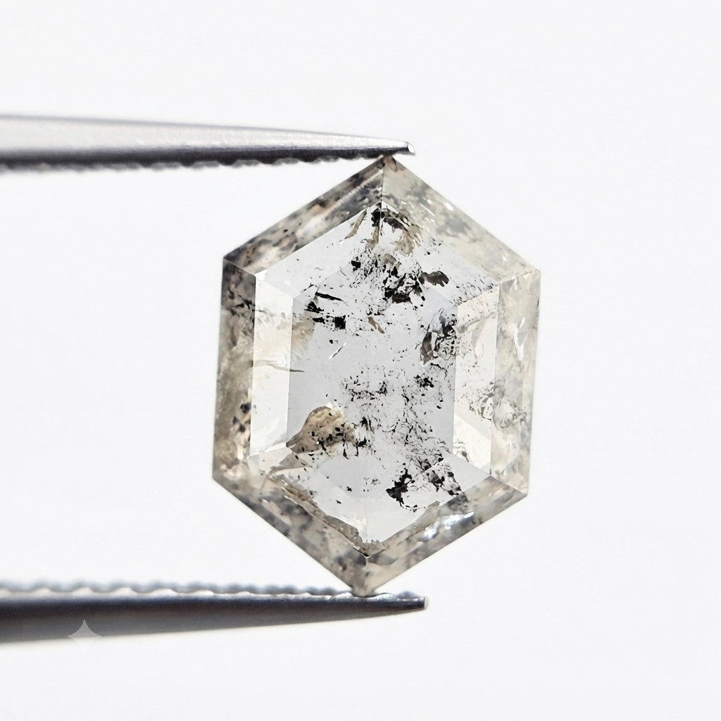 2.86 CT Architectural Elongated Hexagon Cut Natural Salt and Pepper Loose Diamond