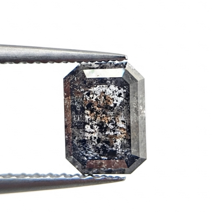 2.33 CT Architectural Radiant Emerald Cut Natural Salt and Pepper Loose Diamond