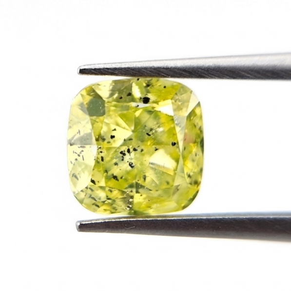2.01 CT Rare Fancy Intense Yellowish Green Cushion Cut Natural Loose Diamond