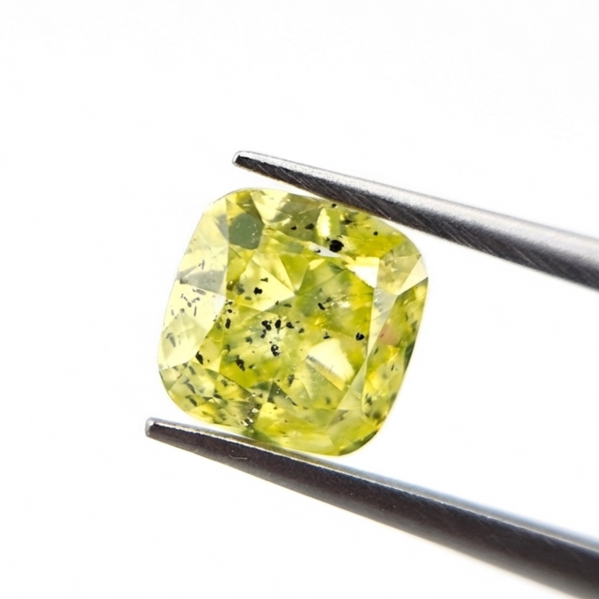 2.01 CT Rare Fancy Intense Yellowish Green Cushion Cut Natural Loose Diamond