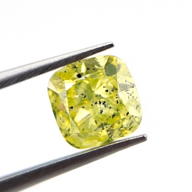2.01 CT Rare Fancy Intense Yellowish Green Cushion Cut Natural Loose Diamond