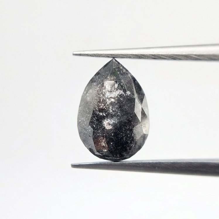 3.23 CT Dramatic Pear Cut Salt and Pepper Natural Loose Diamond