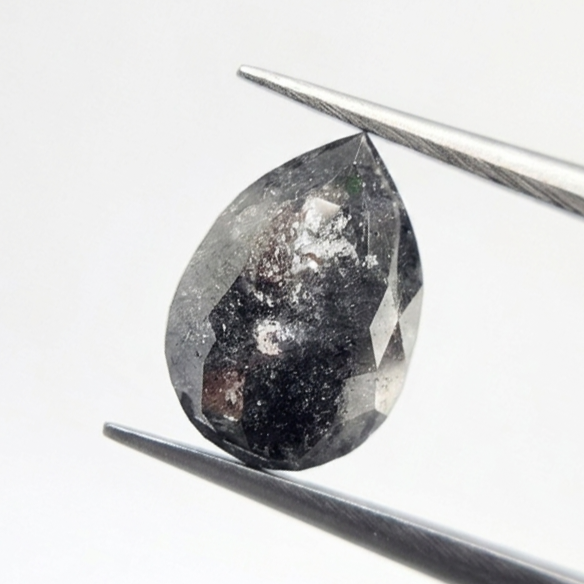 3.23 CT Dramatic Pear Cut Salt and Pepper Natural Loose Diamond