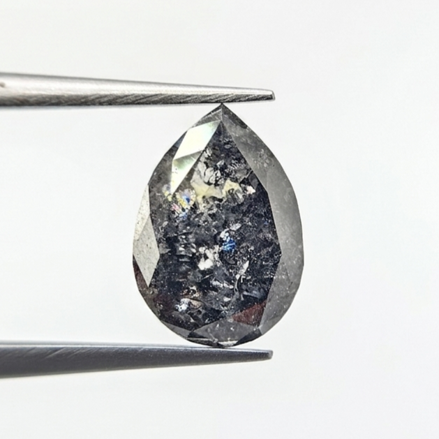 3.23 CT Dramatic Pear Cut Salt and Pepper Natural Loose Diamond