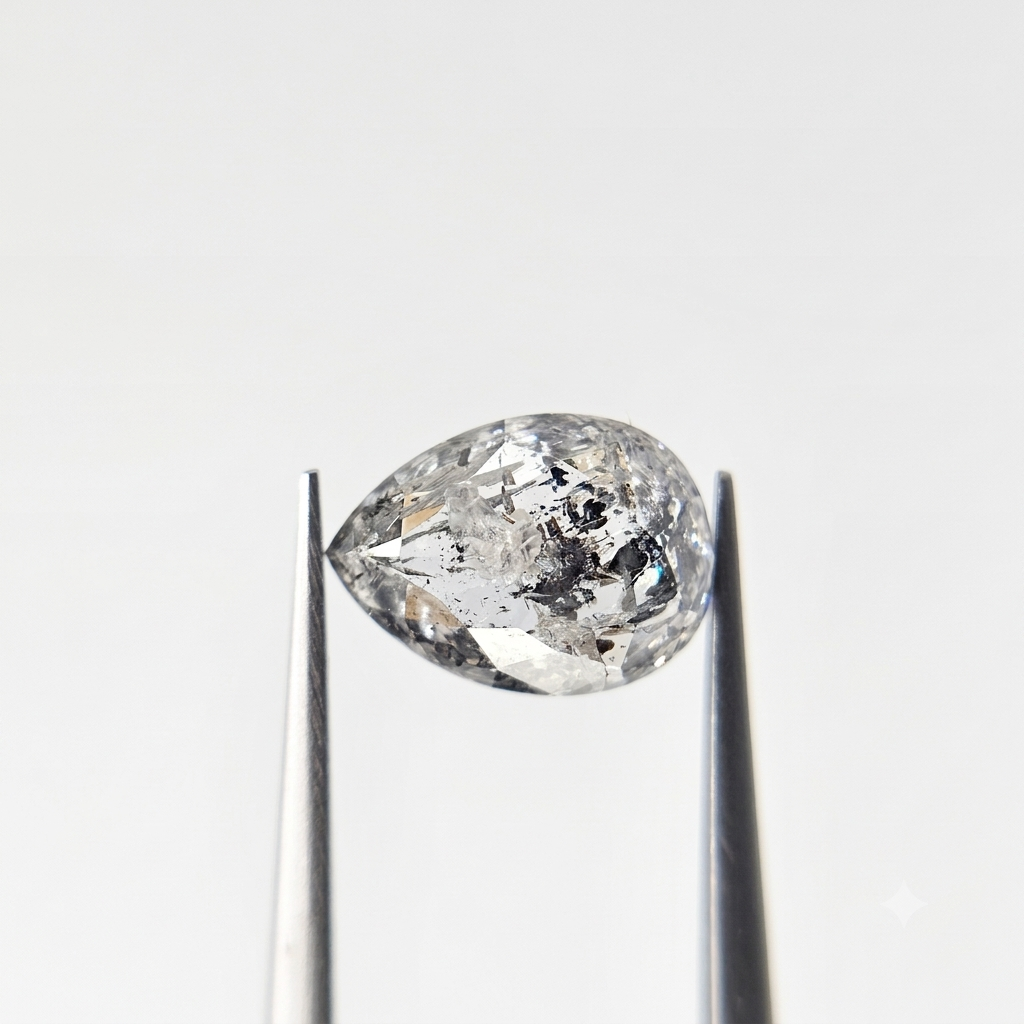 3.19 CT Celestial Pear Cut Natural Salt and Pepper Loose Diamond