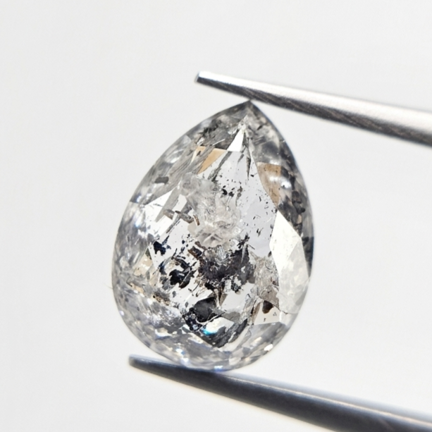 3.19 CT Celestial Pear Cut Natural Salt and Pepper Loose Diamond