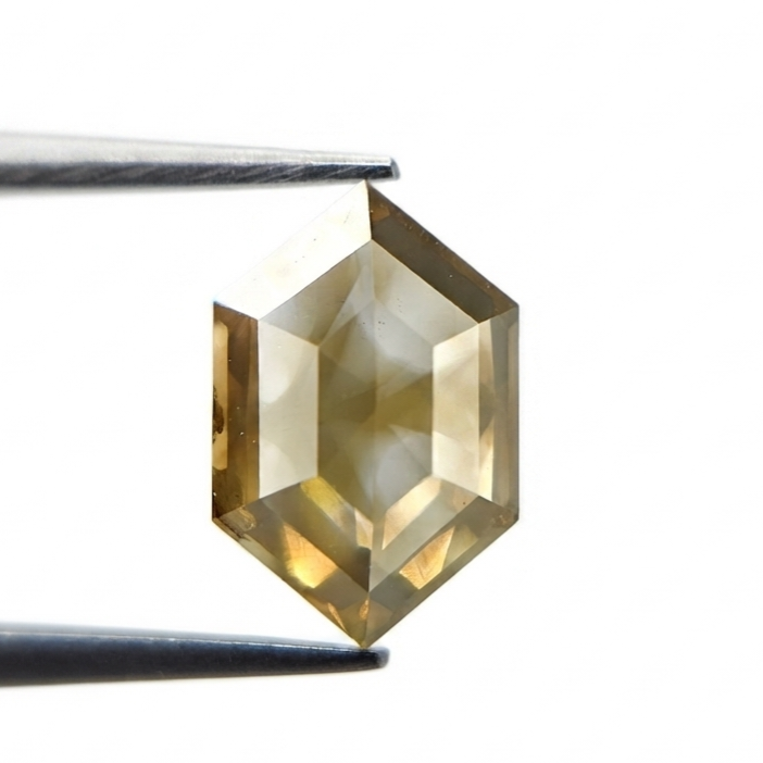 1.74 CT Hexagon Cut Fancy Greyish Olive Green Natural Diamond