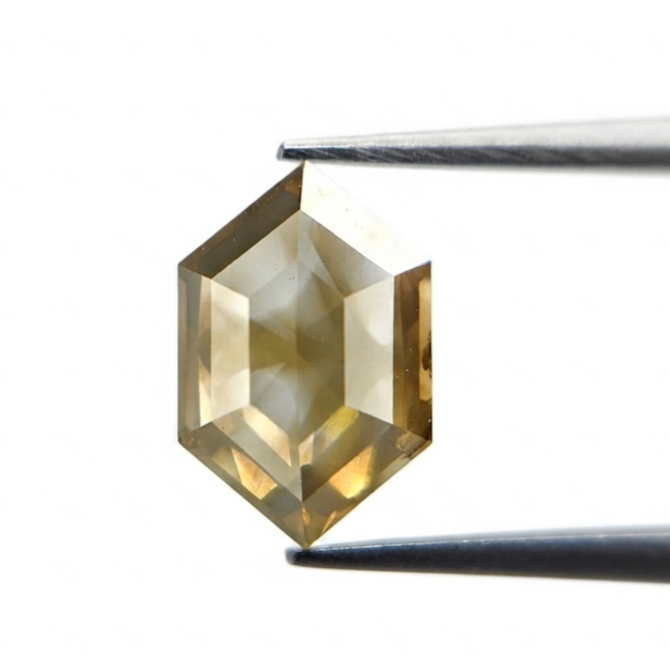 1.74 CT Hexagon Cut Fancy Greyish Olive Green Natural Diamond