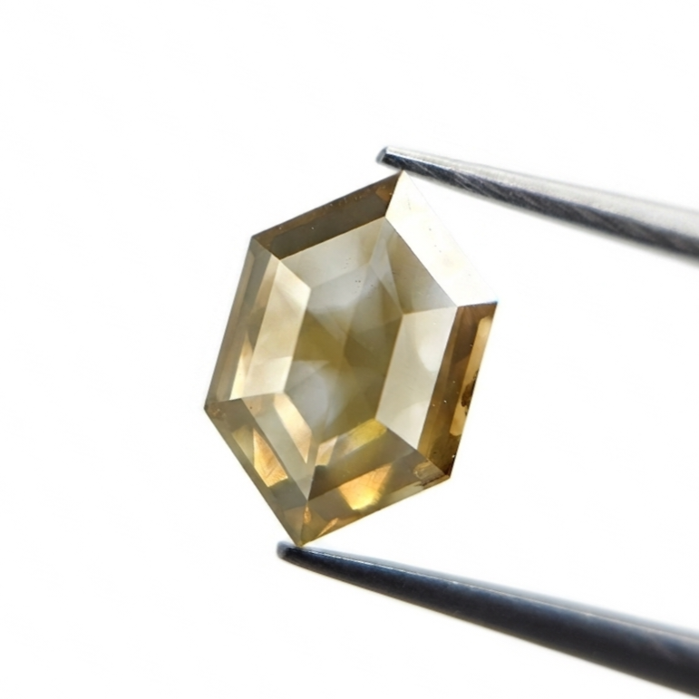 1.74 CT Hexagon Cut Fancy Greyish Olive Green Natural Diamond