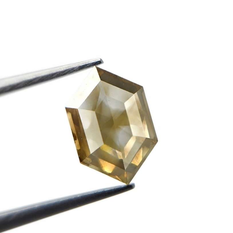 1.74 CT Hexagon Cut Fancy Greyish Olive Green Natural Diamond