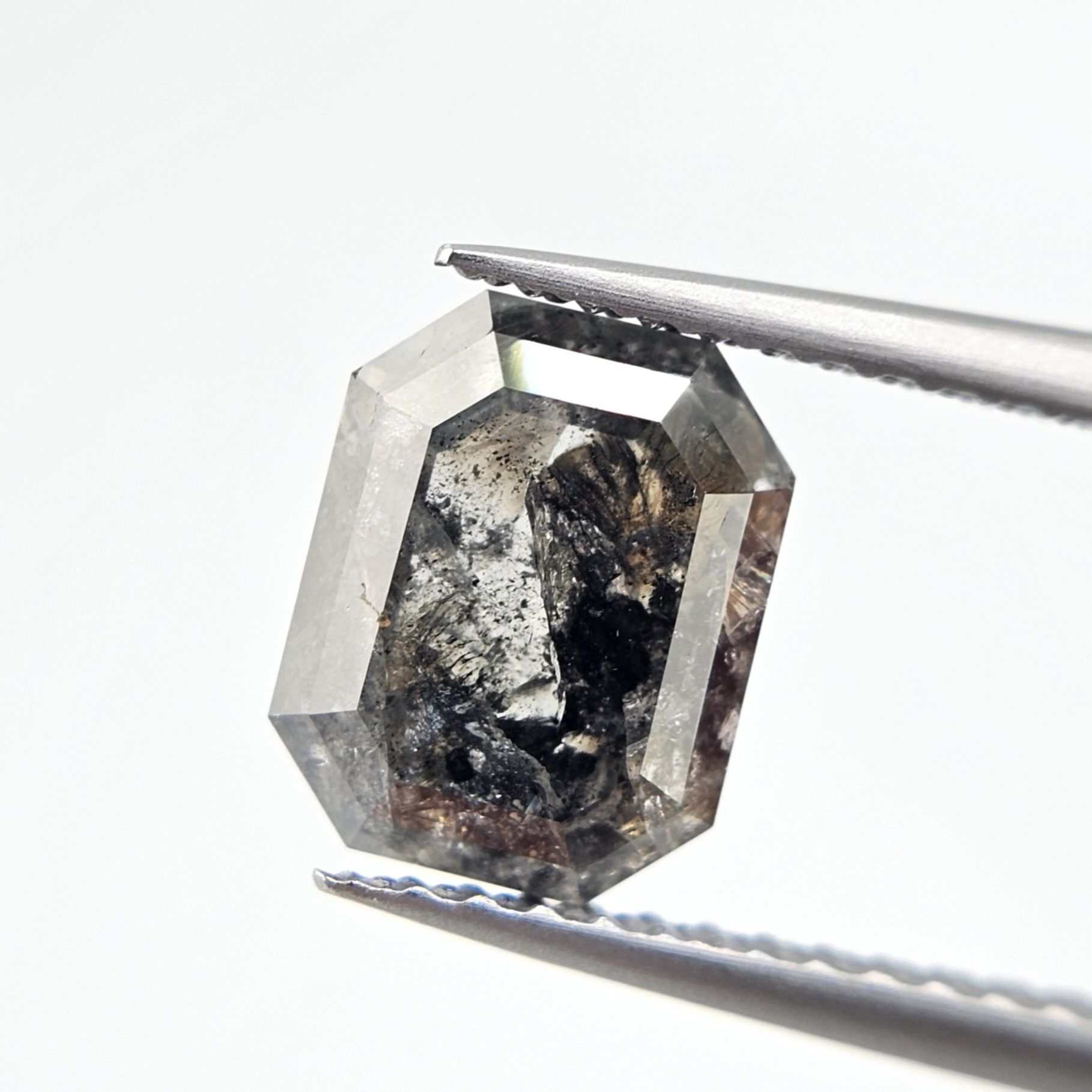 2.33 CT Architectural Radiant Emerald Cut Natural Salt and Pepper Loose Diamond
