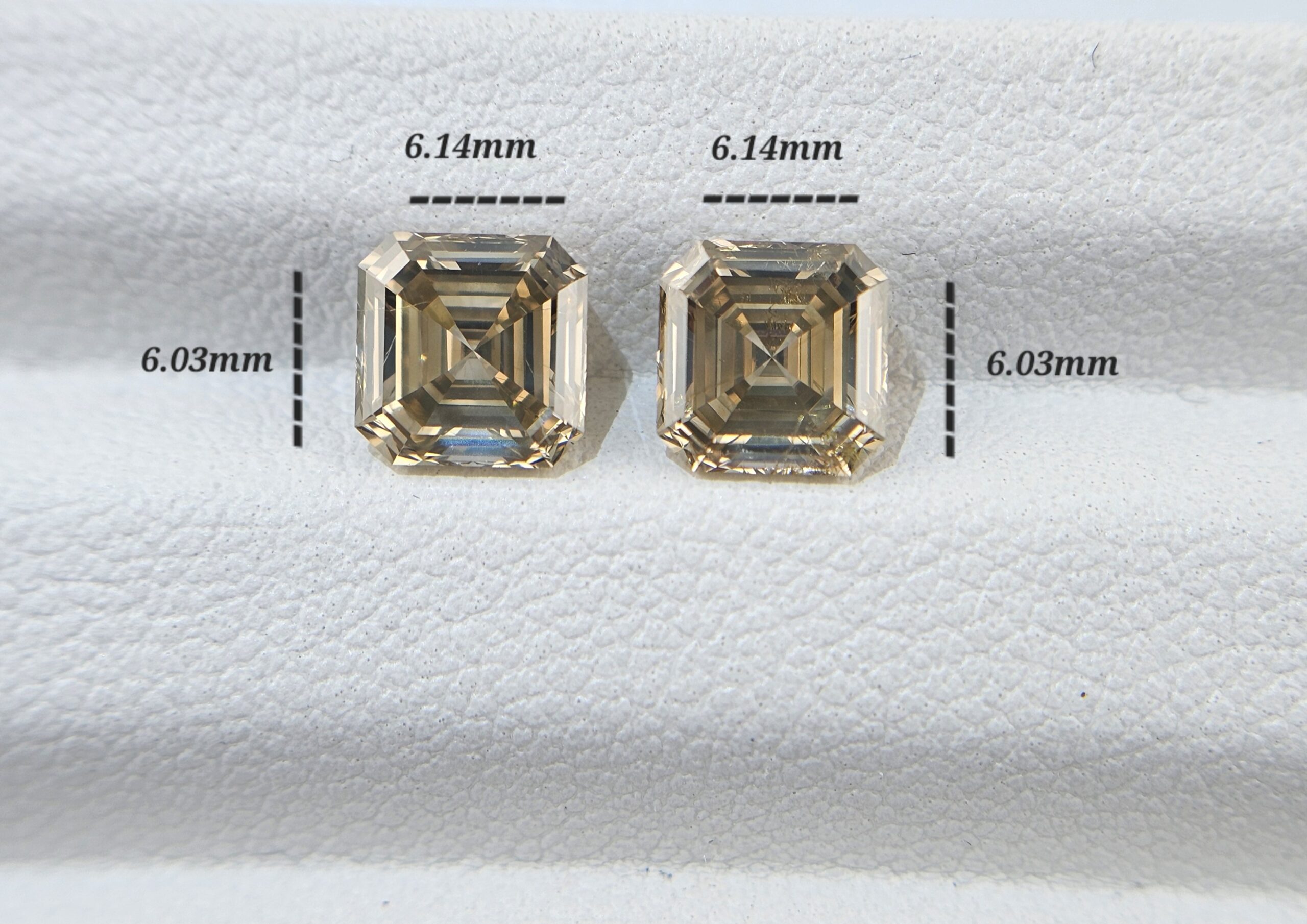 2.46 TW Fancy Greenish Brownish Yellow Asscher Cut Natural Loose Diamond Pair