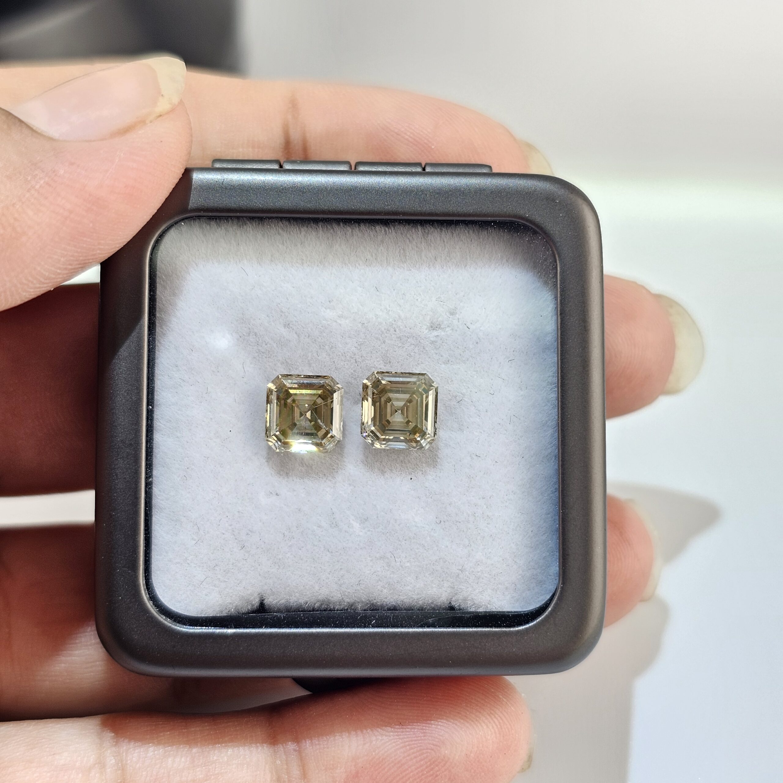 2.46 TW Fancy Greenish Brownish Yellow Asscher Cut Natural Loose Diamond Pair