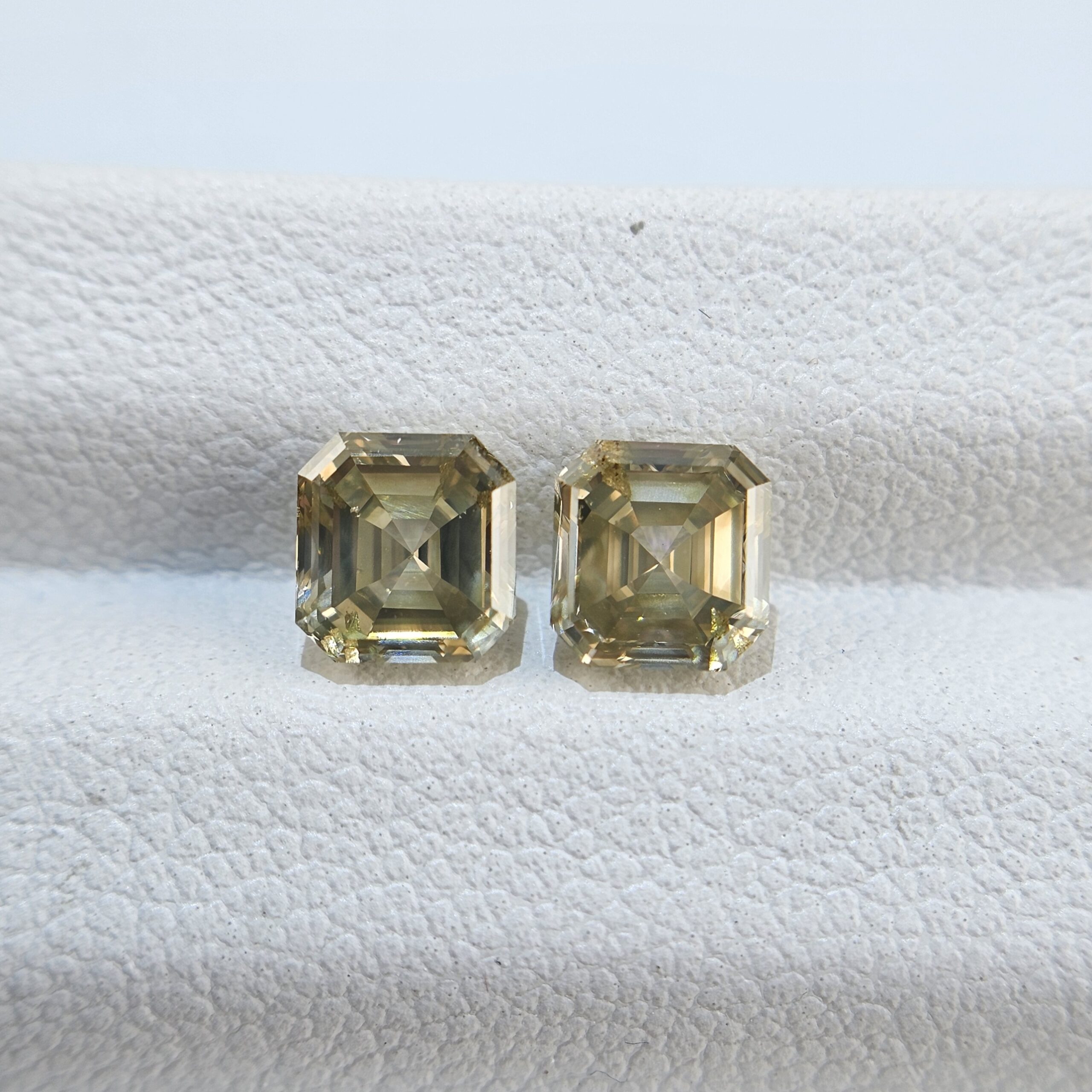 2.00 TW Fancy Brownish Greenish Yellow Asscher Cut Natural Loose Diamond Pair
