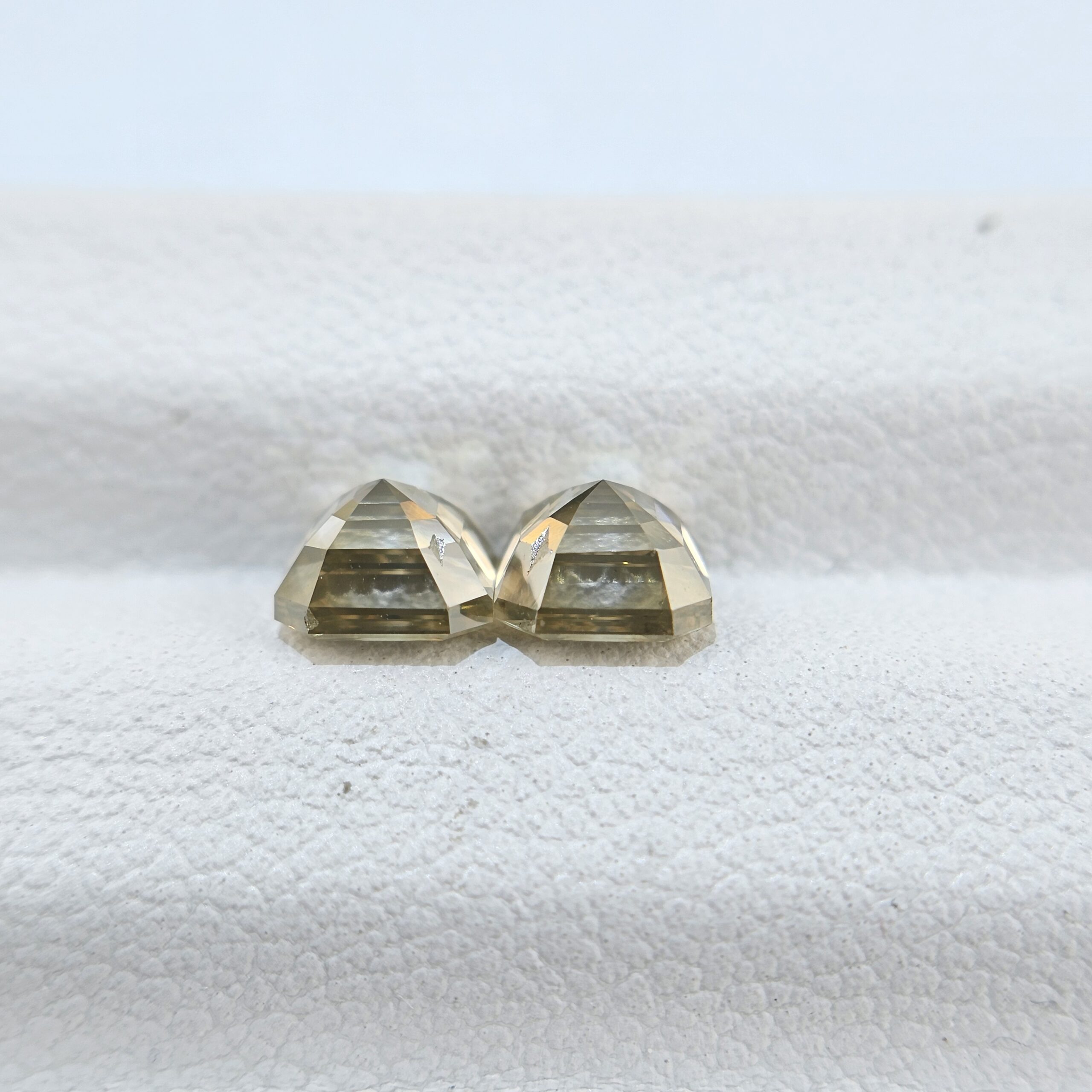 2.00 TW Fancy Brownish Greenish Yellow Asscher Cut Natural Loose Diamond Pair