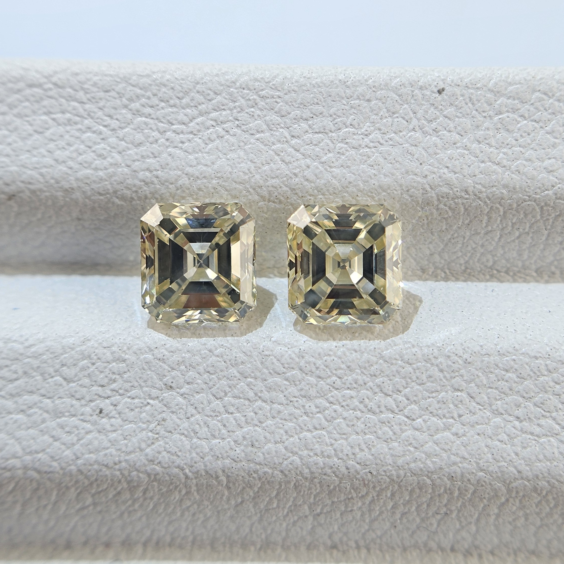 2.26 TW Fancy Light Greyish Greenish Yellow Asscher Cut Natural Loose Diamond Pair