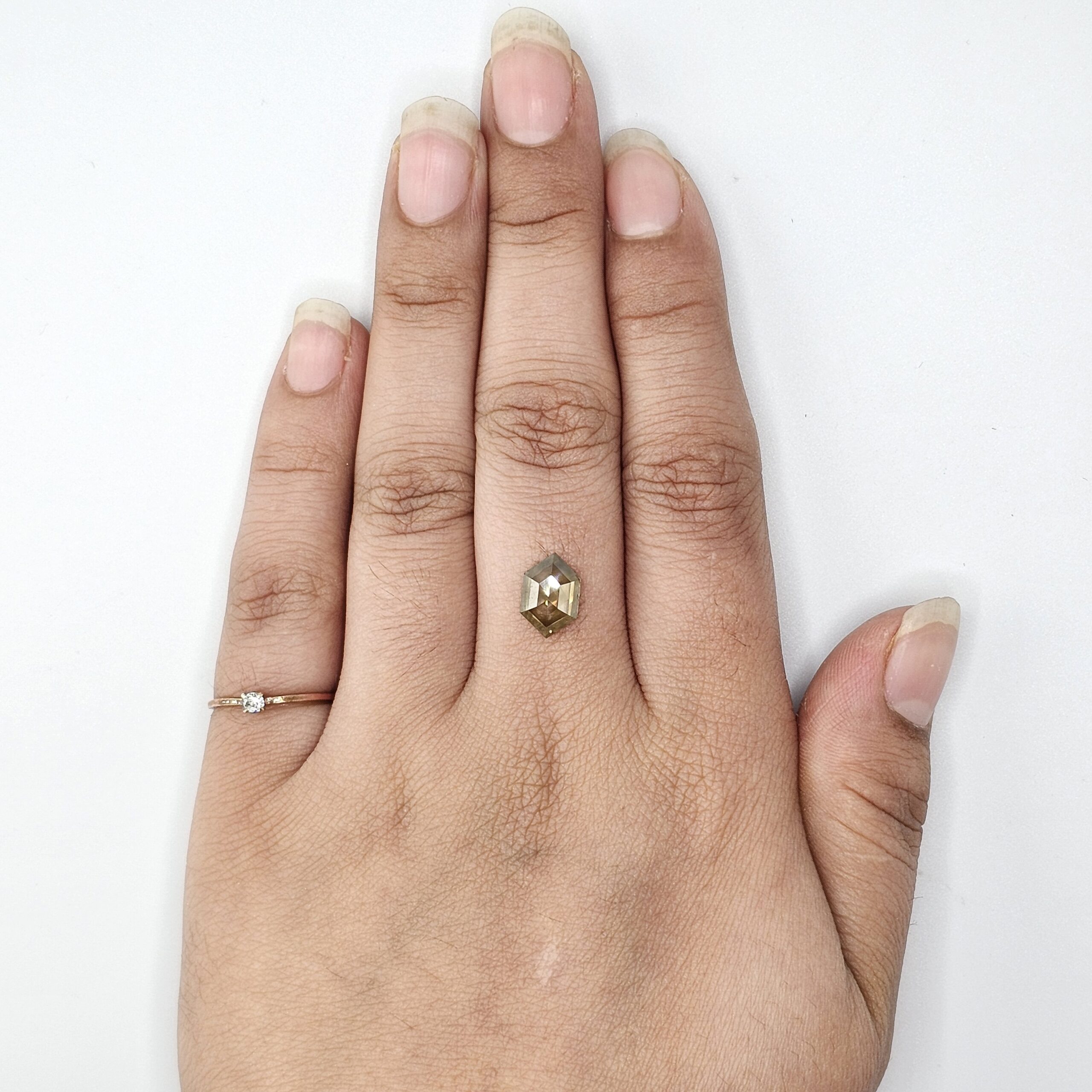 1.74 CT Hexagon Cut Fancy Greyish Olive Green Natural Diamond