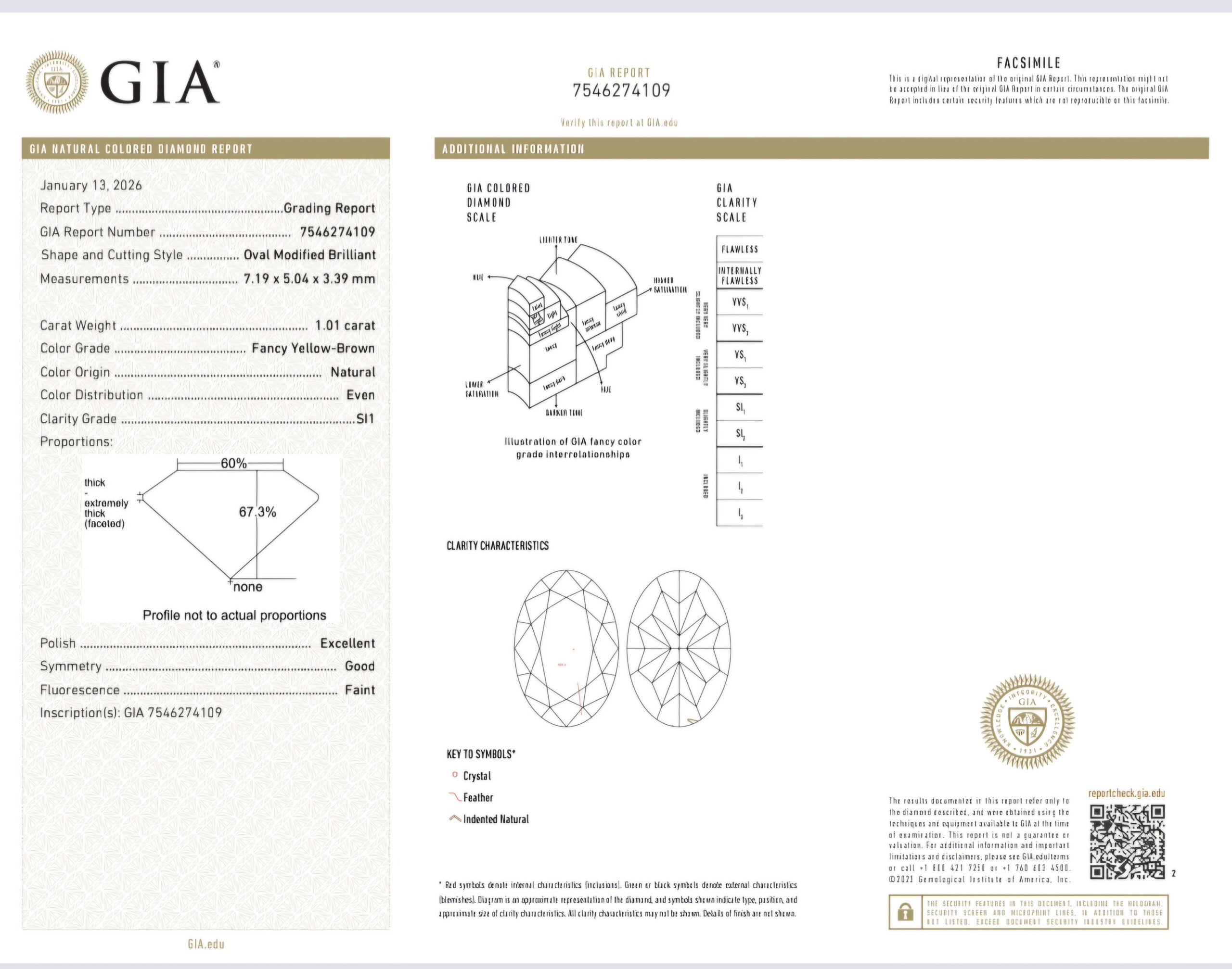 1.01 CT GIA Certified Fancy Yellow-Brown Oval Cut Natural Loose Diamond