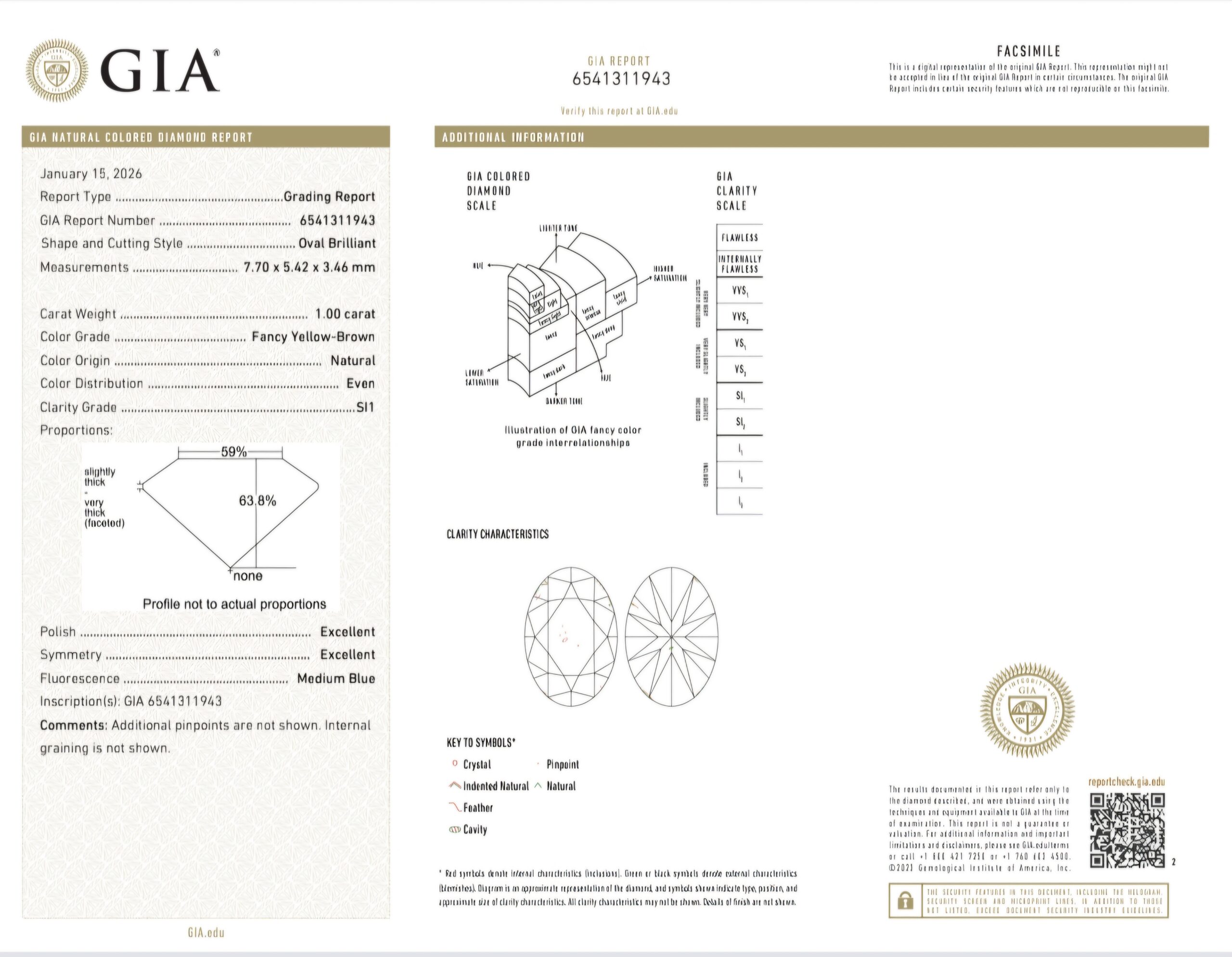 1.00 CT GIA Certified Fancy Yellow-Brown Oval Cut Natural Loose Diamond