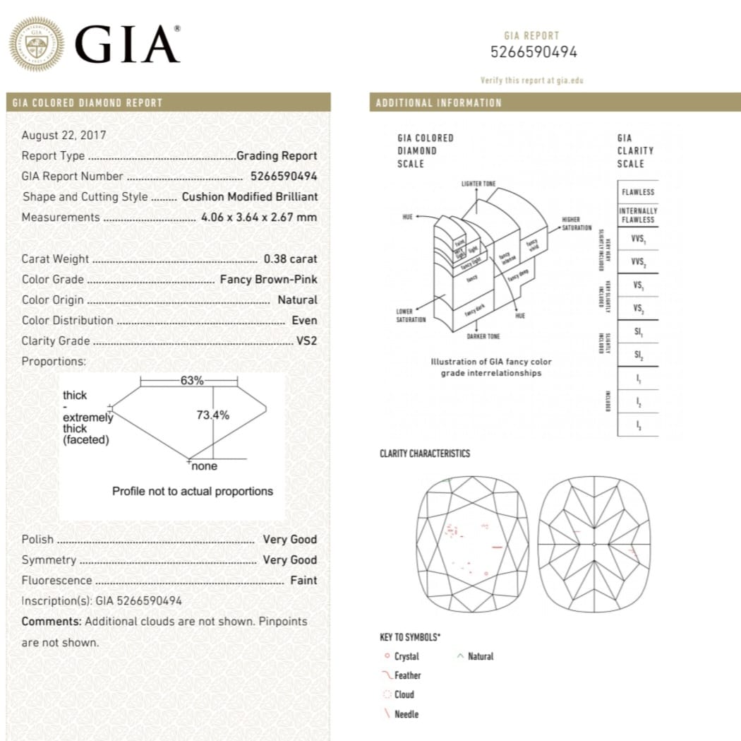0.38 CT GIA Certified Fancy Brown-Pink Cushion Cut Natural Loose Diamond
