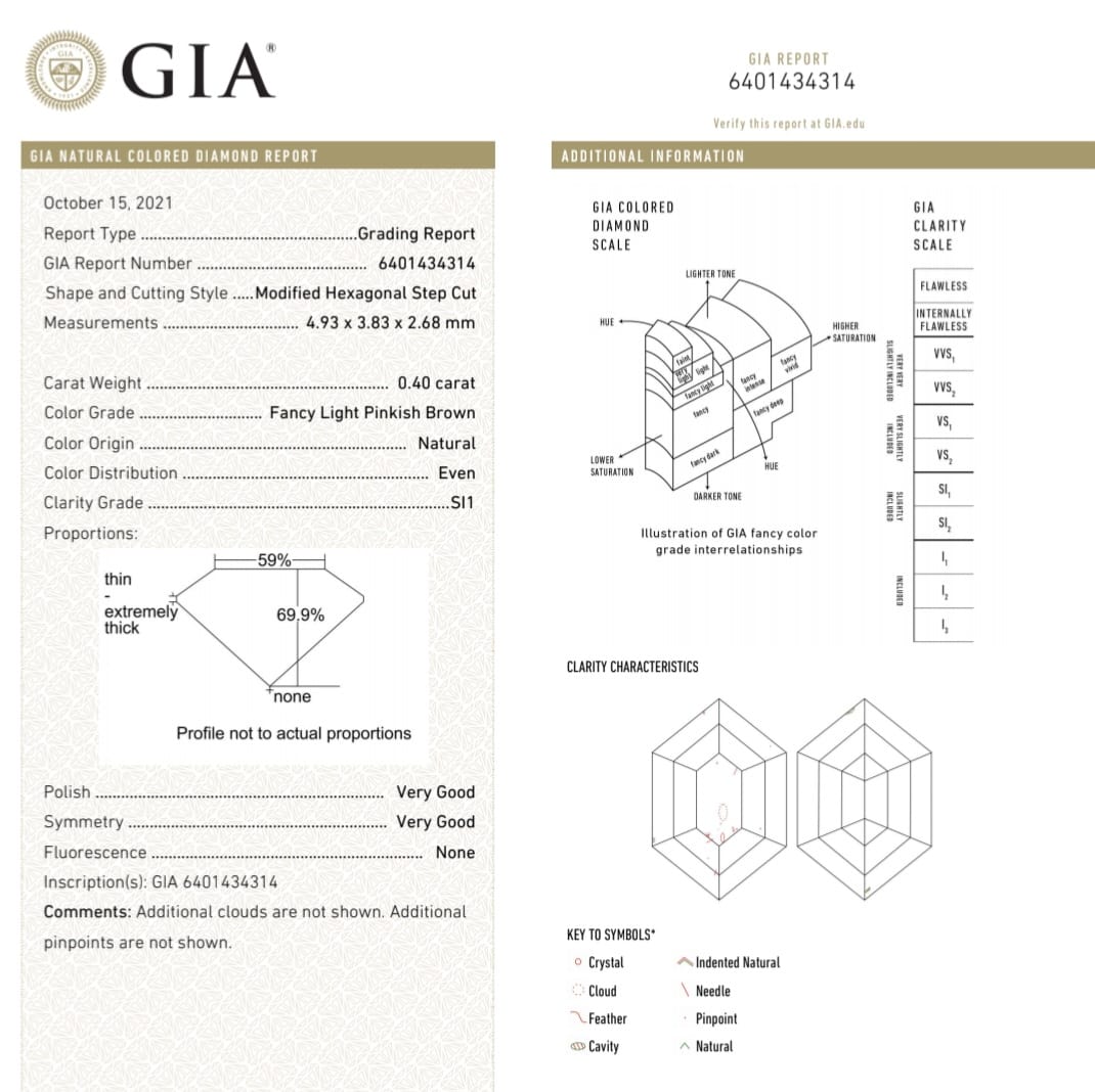 0.40 CT GIA Certified Fancy Light Pinkish Brown Hexagon Step Cut Loose Diamond