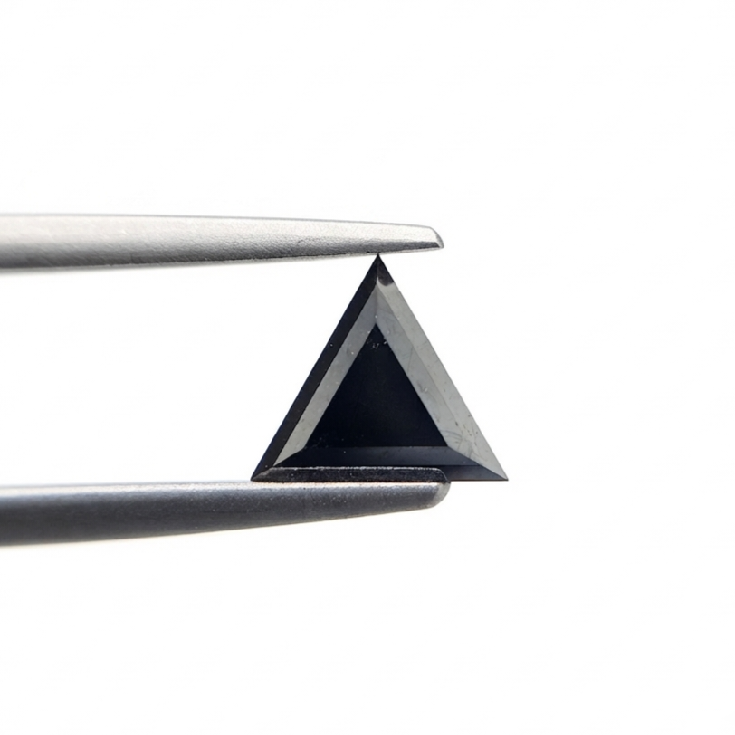 (TC385) 1.31 Ct Triangle Cut Natural Black Diamond Loose Gemstone for Custom Engagement Ring, Trillion Pendant & Fine Jewelry