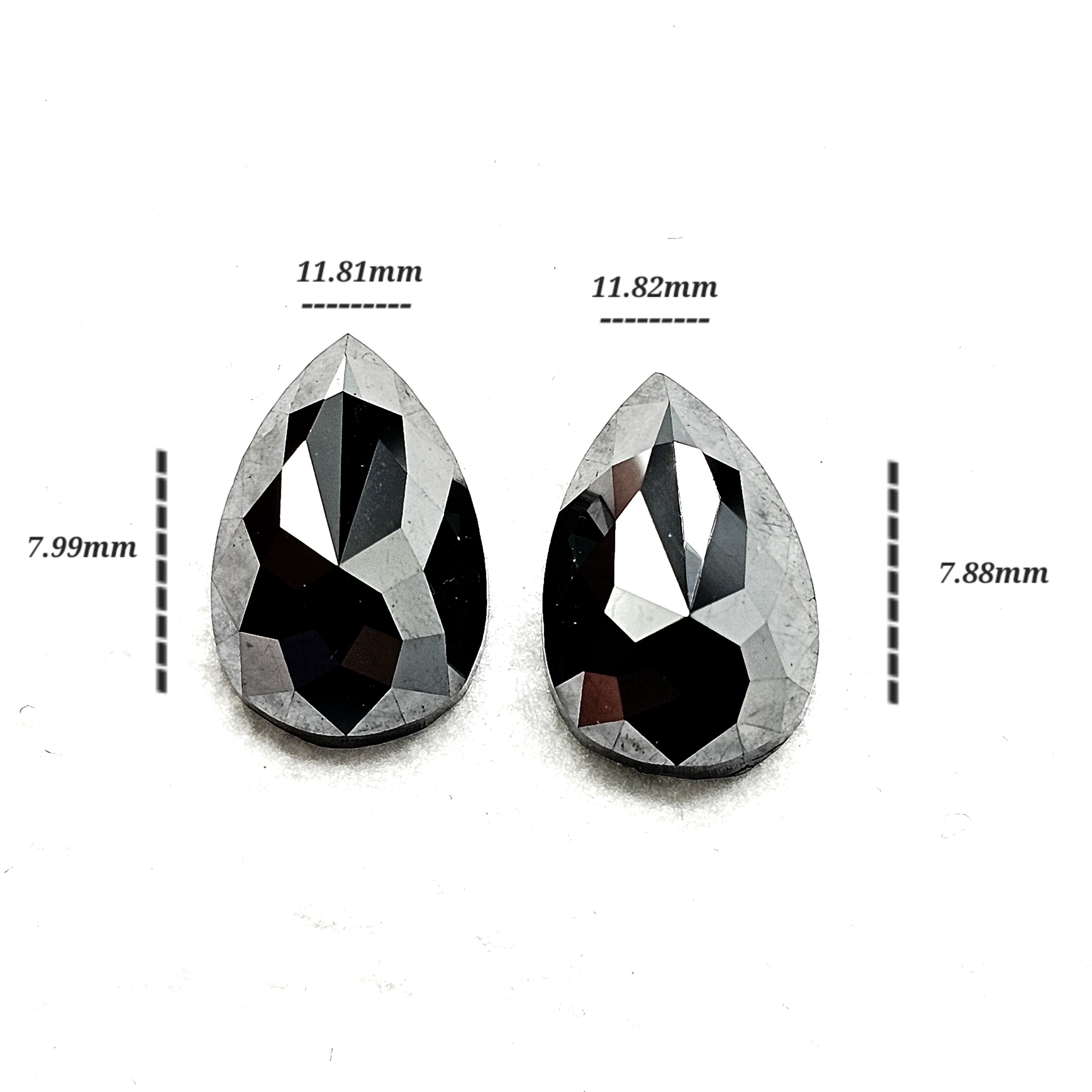 (TC395) 7.14 Ct Pear Shape Natural Black Diamond Matching Pair for Custom Drop Earrings, Fine Jewelry & Cufflinks