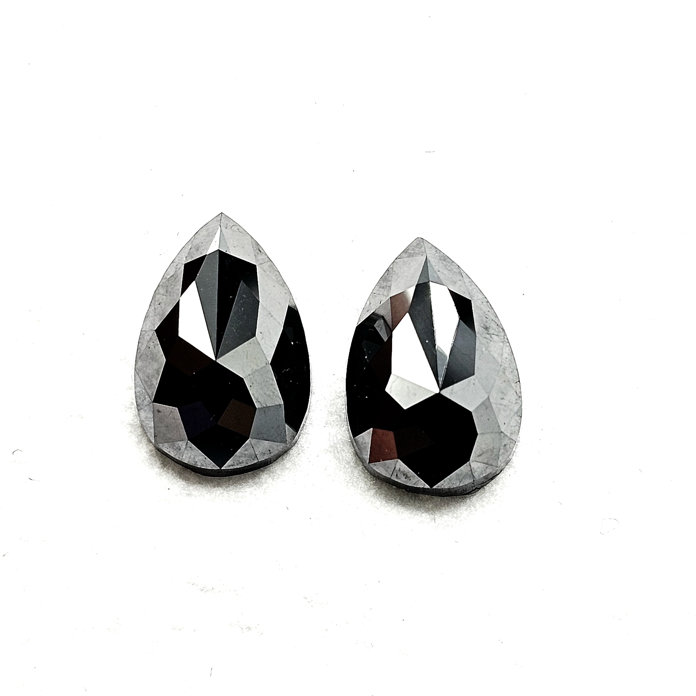 (TC395) 7.14 Ct Pear Shape Natural Black Diamond Matching Pair for Custom Drop Earrings, Fine Jewelry & Cufflinks
