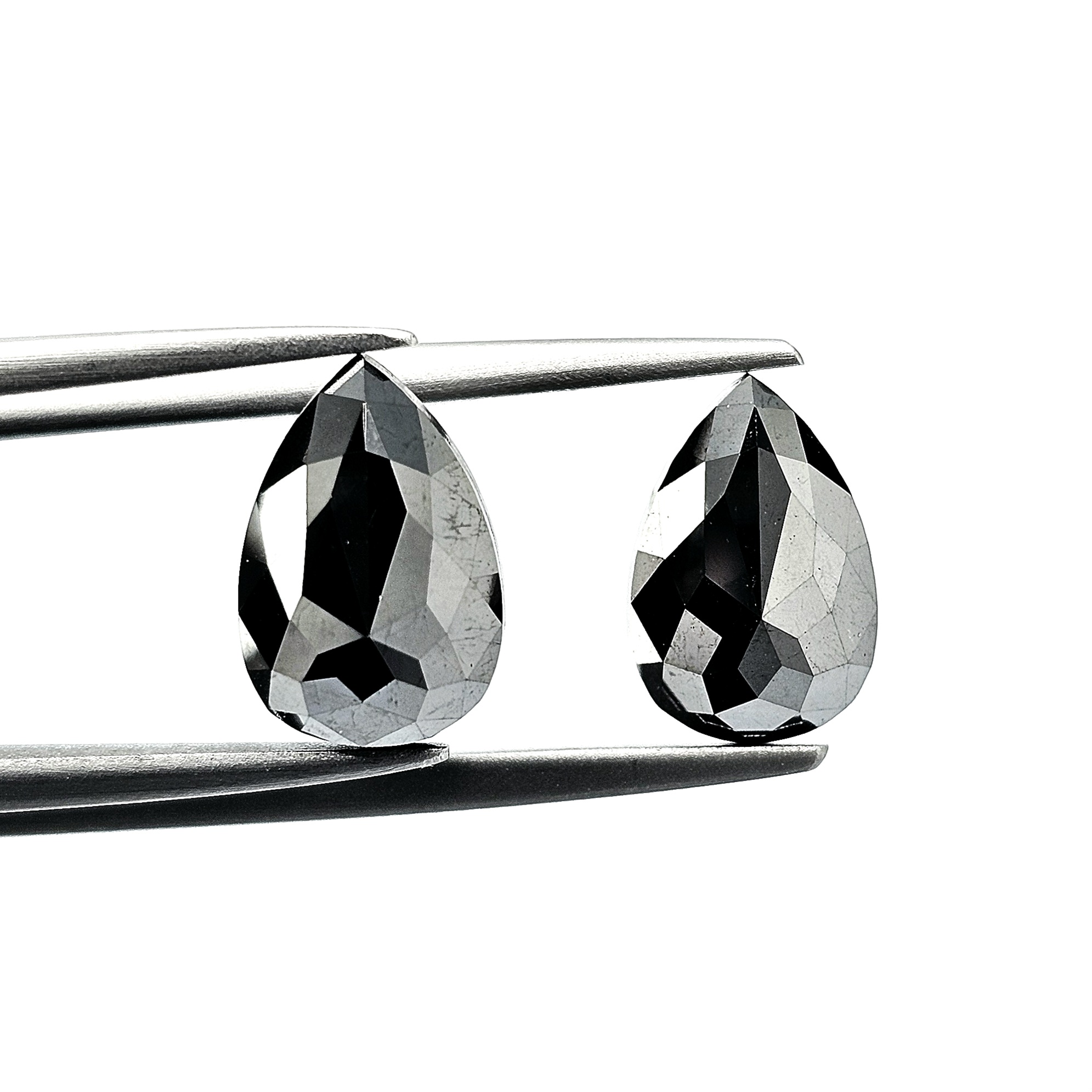 (TC395) 7.14 Ct Pear Shape Natural Black Diamond Matching Pair for Custom Drop Earrings, Fine Jewelry & Cufflinks