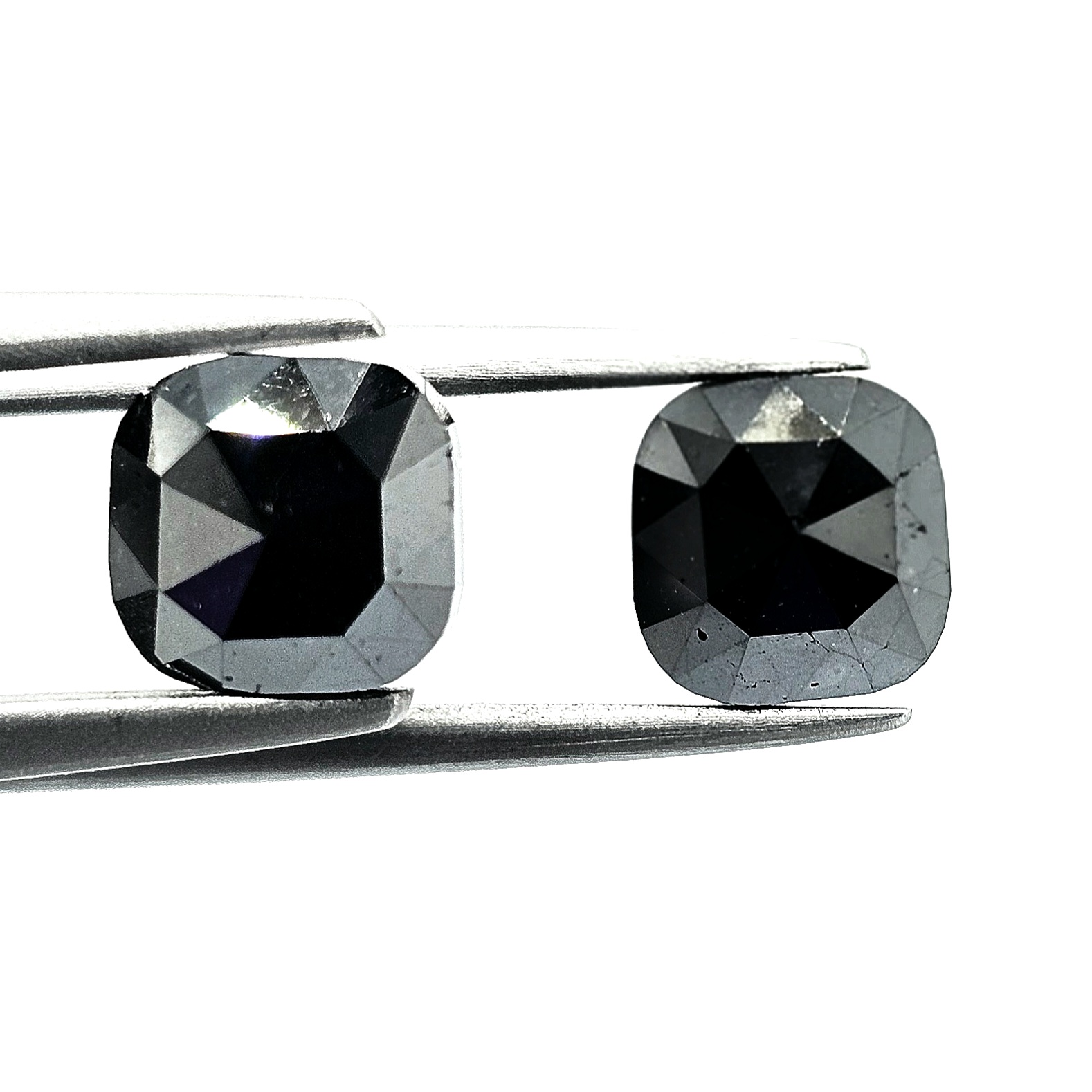 (TC396) 4.13 Ct Cushion Cut Natural Black Diamond Matching Pair for Custom Earrings, Studs & Fine Jewelry