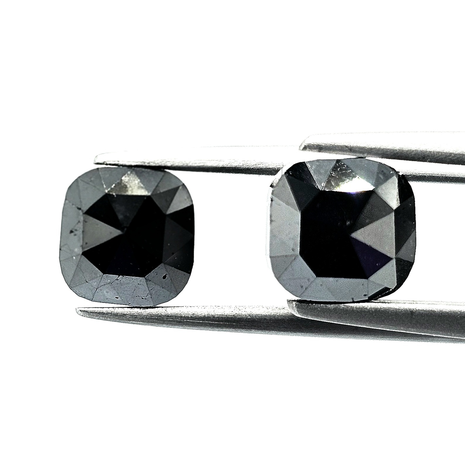 (TC396) 4.13 Ct Cushion Cut Natural Black Diamond Matching Pair for Custom Earrings, Studs & Fine Jewelry