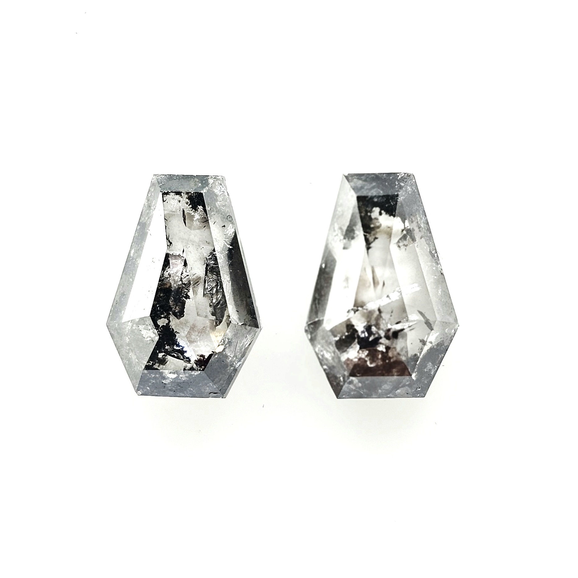 (TC399) 3.49 Ct Coffin Cut Salt and Pepper Diamond Matching Pair for Custom Gothic Jewelry, Earrings & Unique Ring Accents