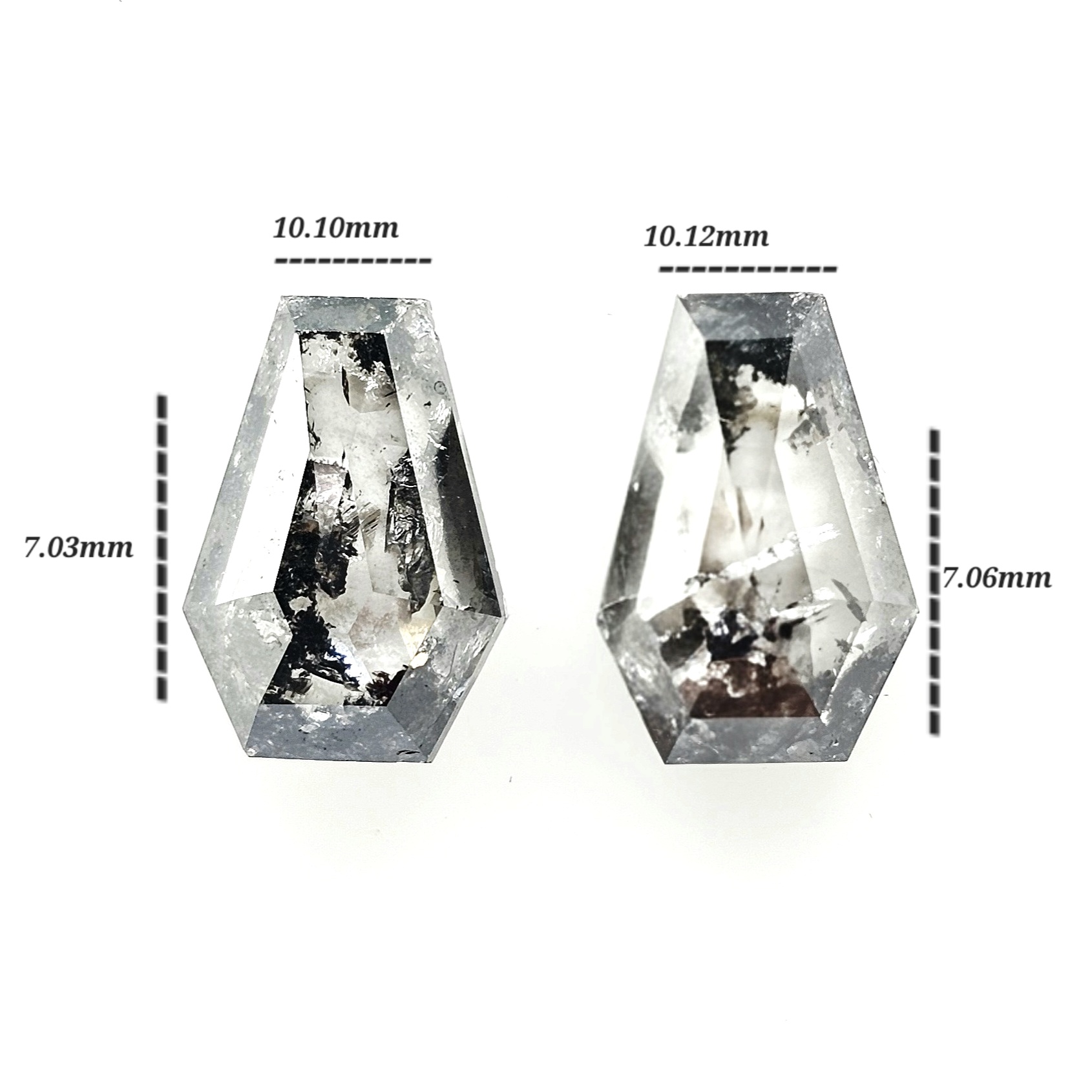 (TC399) 3.49 Ct Coffin Cut Salt and Pepper Diamond Matching Pair for Custom Gothic Jewelry, Earrings & Unique Ring Accents