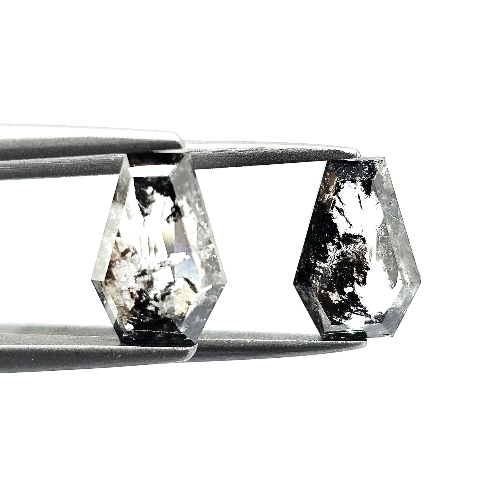 (TC399) 3.49 Ct Coffin Cut Salt and Pepper Diamond Matching Pair for Custom Gothic Jewelry, Earrings & Unique Ring Accents