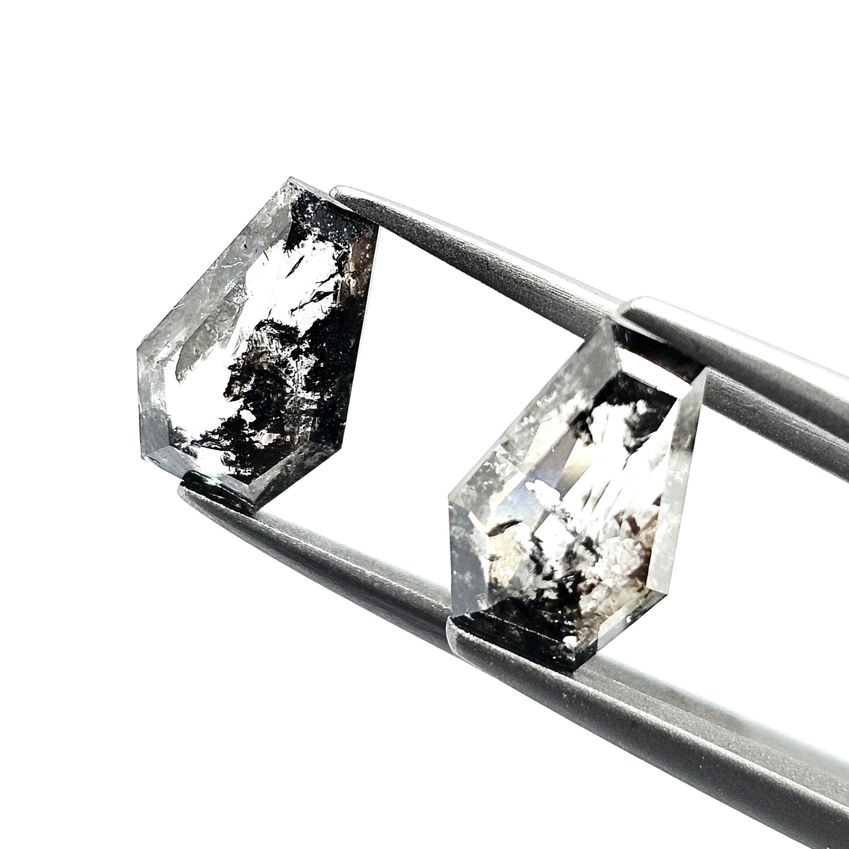 (TC399) 3.49 Ct Coffin Cut Salt and Pepper Diamond Matching Pair for Custom Gothic Jewelry, Earrings & Unique Ring Accents