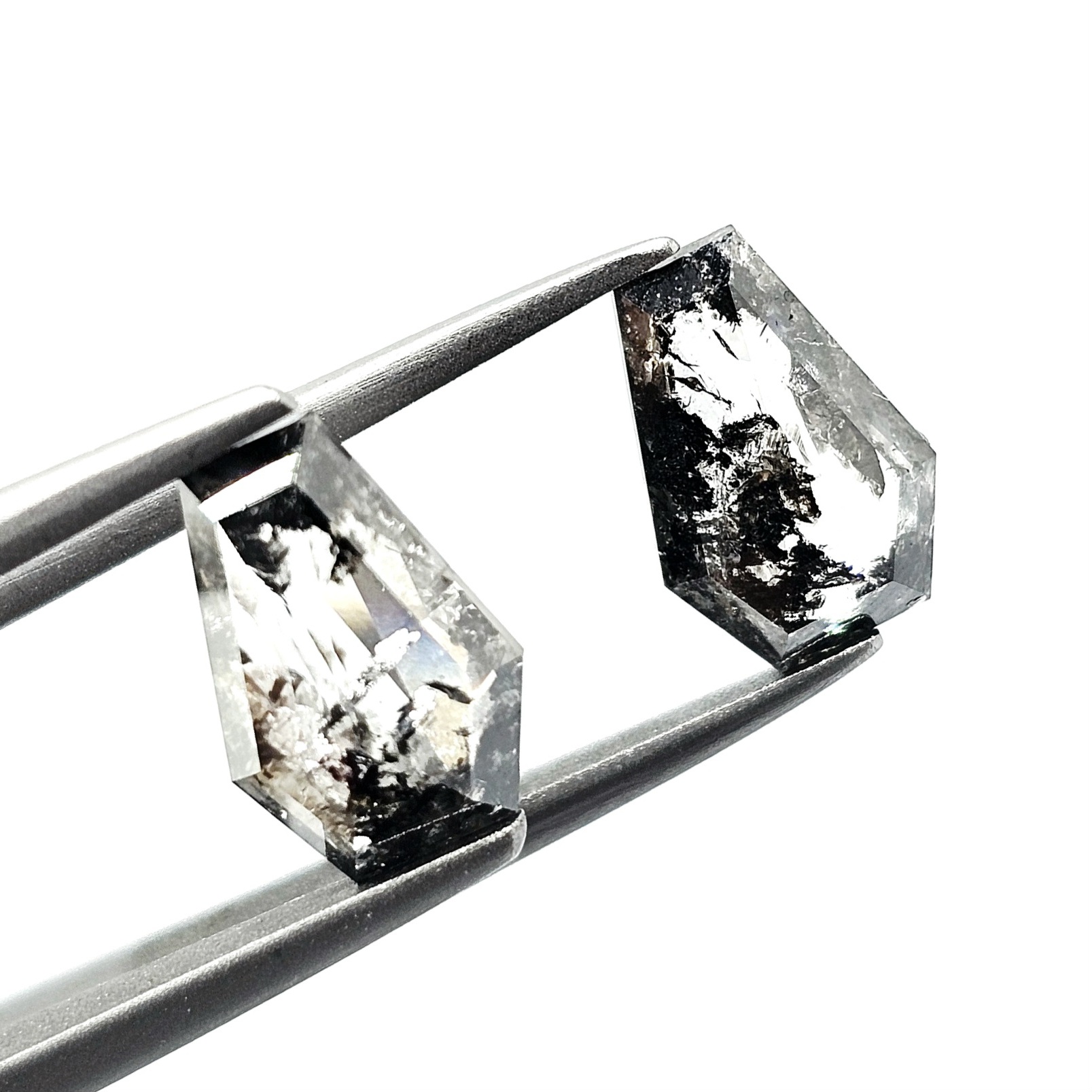 (TC399) 3.49 Ct Coffin Cut Salt and Pepper Diamond Matching Pair for Custom Gothic Jewelry, Earrings & Unique Ring Accents