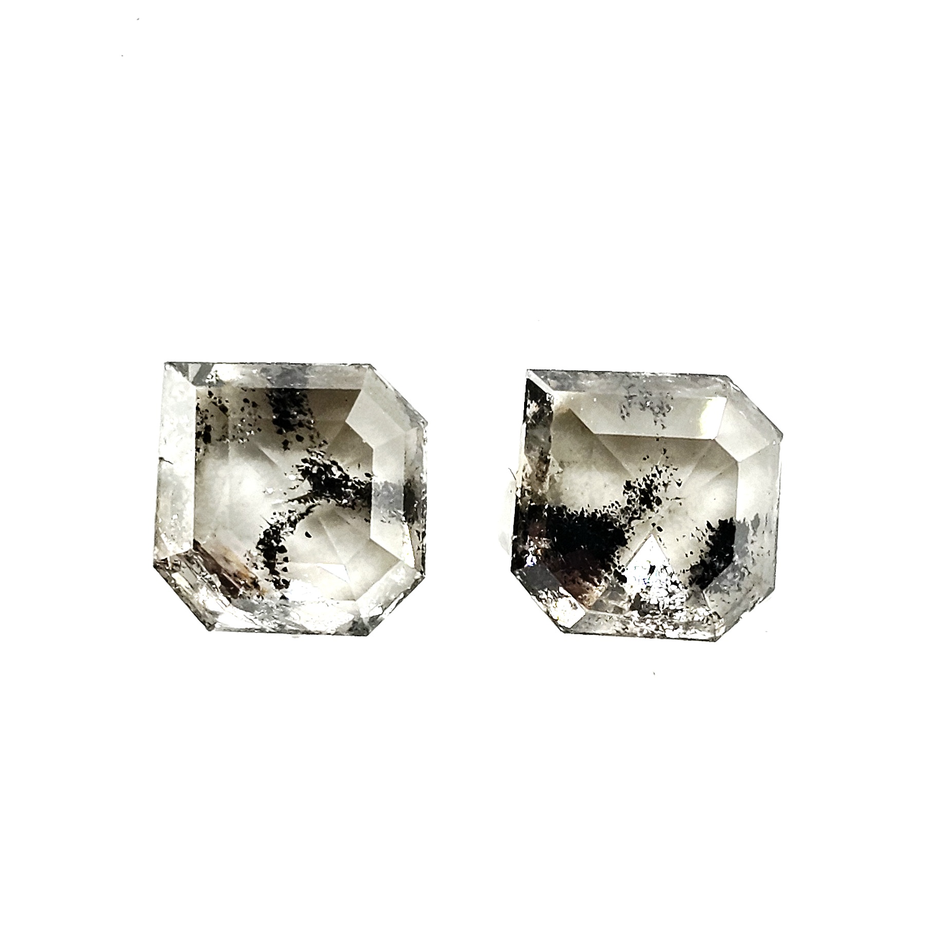 (TC400) 2.57 Ct Square Shape Salt and Pepper Diamond Matching Pair for Custom Earrings, Studs & Fine Jewelry
