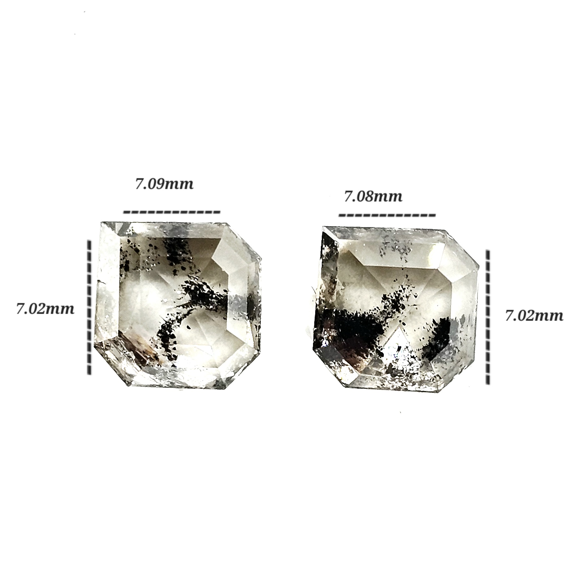 (TC400) 2.57 Ct Square Shape Salt and Pepper Diamond Matching Pair for Custom Earrings, Studs & Fine Jewelry