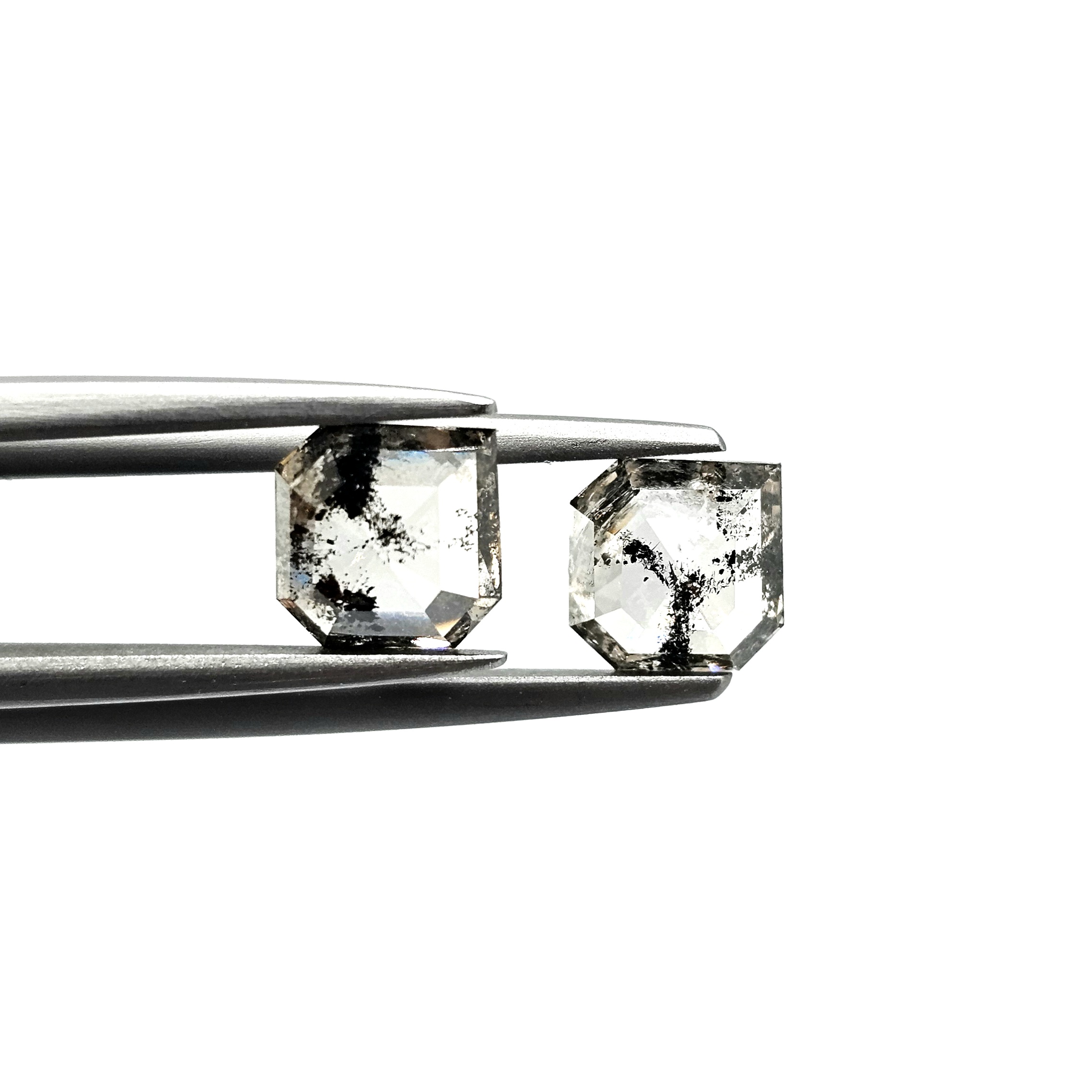 (TC400) 2.57 Ct Square Shape Salt and Pepper Diamond Matching Pair for Custom Earrings, Studs & Fine Jewelry