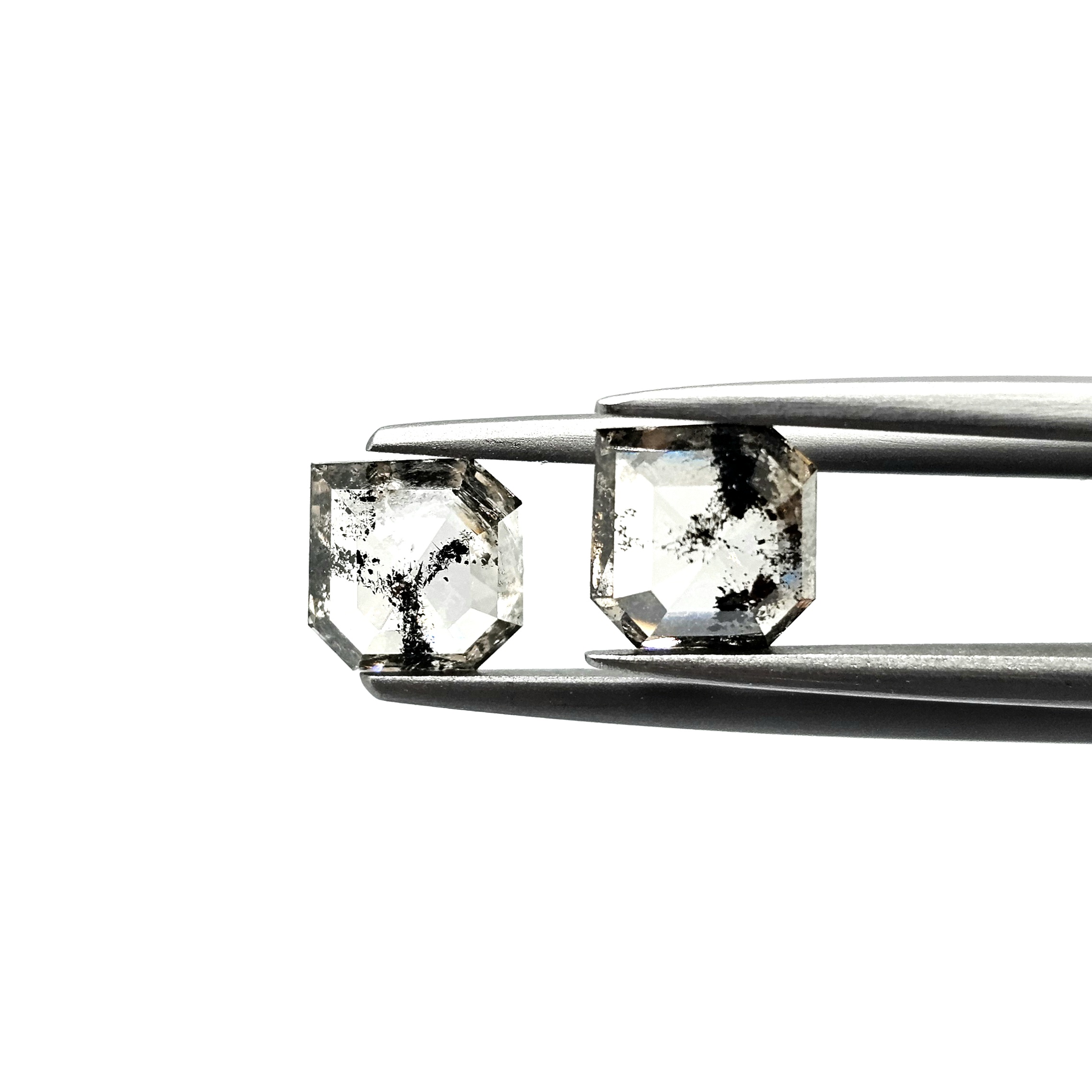 (TC400) 2.57 Ct Square Shape Salt and Pepper Diamond Matching Pair for Custom Earrings, Studs & Fine Jewelry