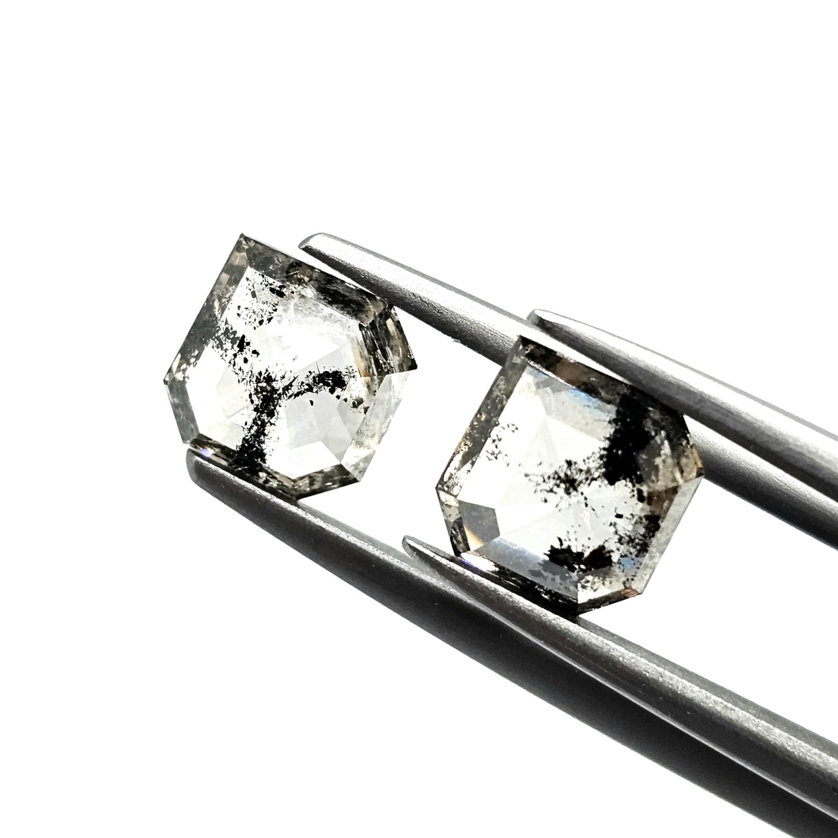 (TC400) 2.57 Ct Square Shape Salt and Pepper Diamond Matching Pair for Custom Earrings, Studs & Fine Jewelry