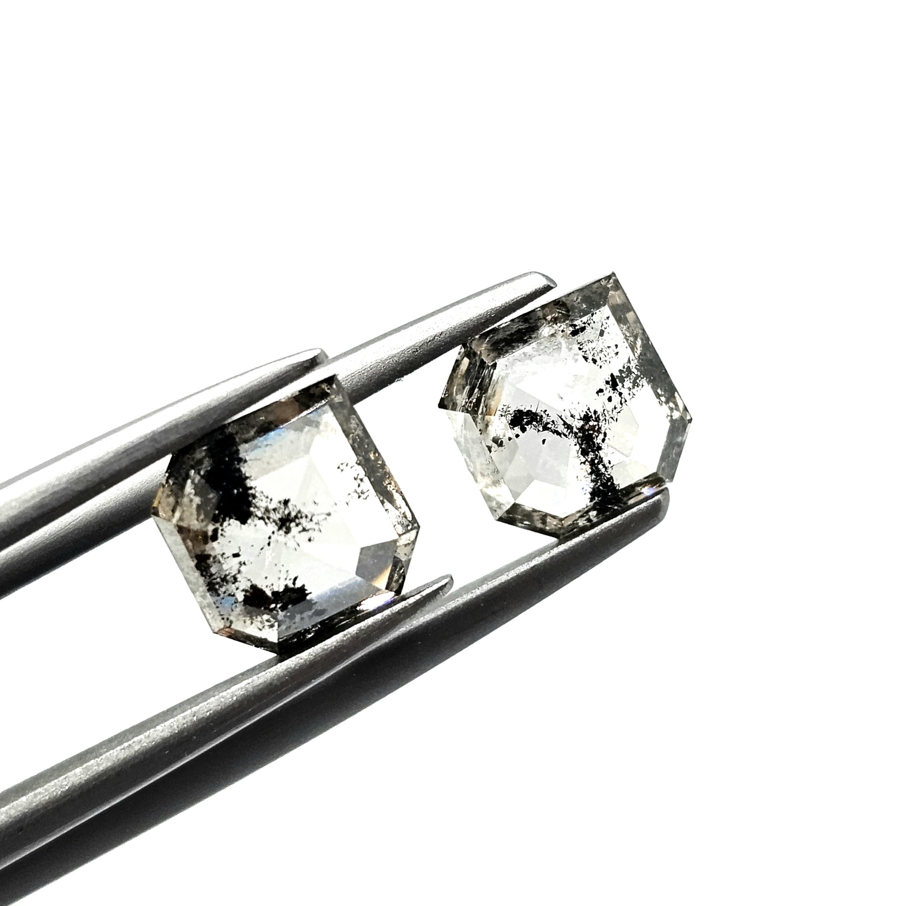 (TC400) 2.57 Ct Square Shape Salt and Pepper Diamond Matching Pair for Custom Earrings, Studs & Fine Jewelry