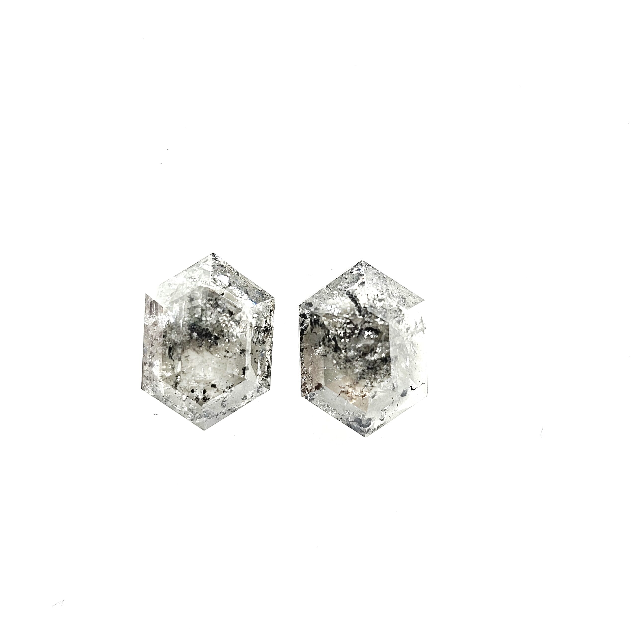 (TC401) 4.37 Ct Hexagon Shape Salt and Pepper Diamond Matching Pair for Custom Earrings, Studs & Fine Jewelry